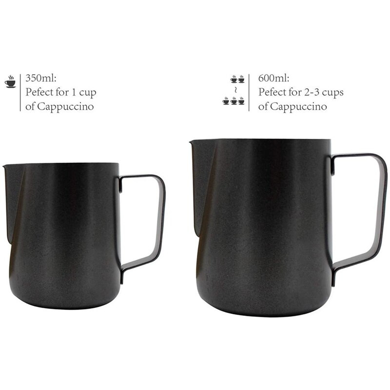 Rozsdamentes acél tejkanna, tejhabosító, tejhabosító kancsó Latte Art tollal, Cappuccino eszpresszóhoz
