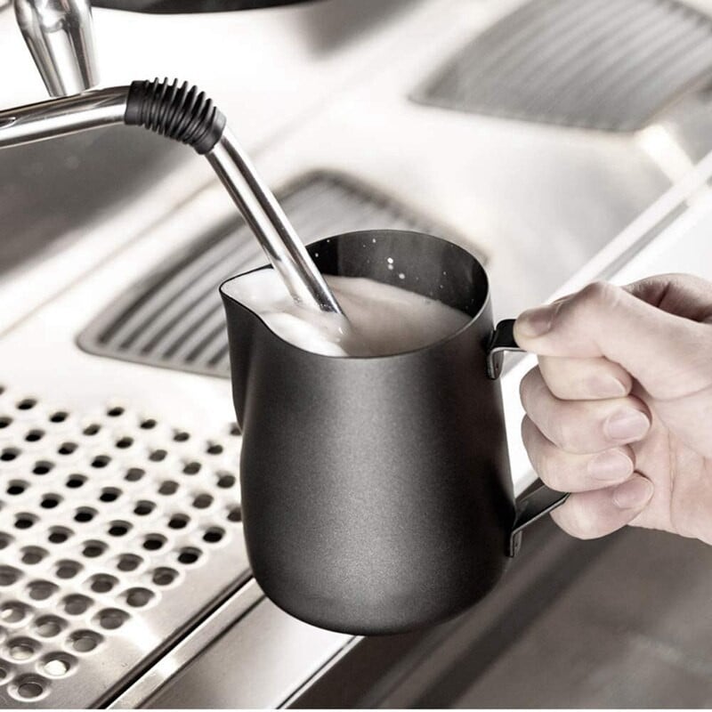 Rozsdamentes acél tejkanna, tejhabosító, tejhabosító kancsó Latte Art tollal, Cappuccino eszpresszóhoz
