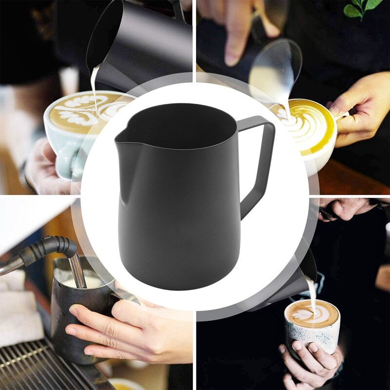 Tejhabosító kancsó, rozsdamentes acél tejes kávéhabosító kancsó 900 ml (32 Oz) Cappuccino Espresso készítéséhez (fekete)