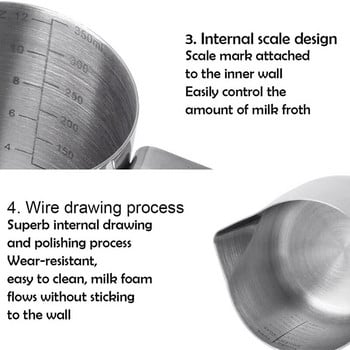 Кана за разпенване на мляко 350 мл Кана за мляко Кана за мляко от неръждаема стомана Кана за разпенване на мляко Кана за кафе машина