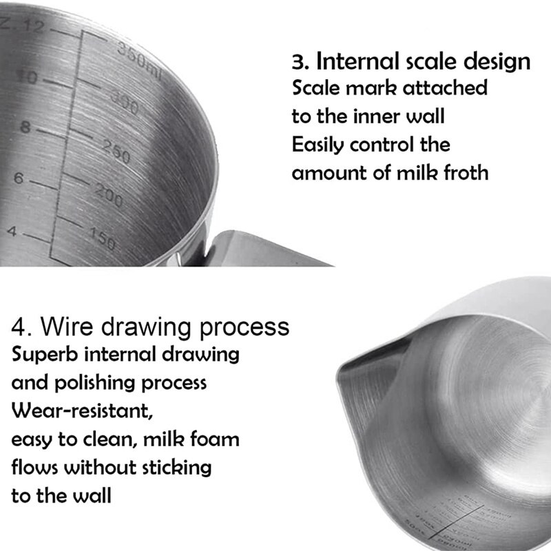 Tejhabosító kancsó 350 ml-es tejhabos kancsó rozsdamentes acél tejhabos kancsó tejeskancsó kávéfőzőhöz