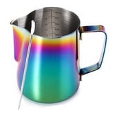 20 oz tejhabosító kancsó díszítő műtollal, színes rozsdamentes acél tejhabosító kancsó kávé gőzölő csészével