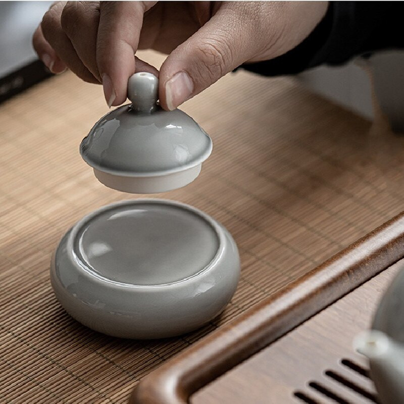 Jednostavni keramički set navlaka u japanskom stilu, ručno rađen ledeno siva glazura navlaka Tureen Čajnik Držač gornjeg poklopca Kung Fu pribor za čaj