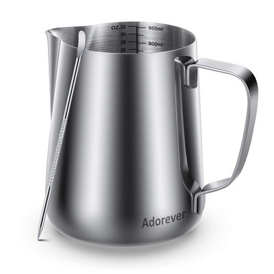 Pieno ąsotis, 900 ml rankinis kavos grietinėlės ąsočio pieno putų ąsočio puodelis su matavimo žyma ir Latte Art rašikliu, pieno ąsočiai