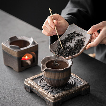 Винтидж печка за чай Груба керамика Чай пуер Свещ Нагревател Горелка Чаени принадлежности Аксесоари По-топла основа за чаша за чайник Нощна лампа Занаяти