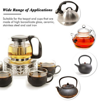 Нагревател за чай Нагревател за кафе, изработен от неръждаема стомана с държач за чаена свещ Основа за чай Кух нагревател с резбован дизайн Нагревател за кафе