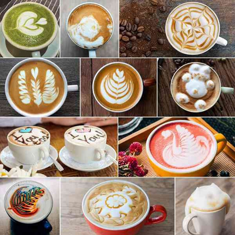 Rozsdamentes acél tejhabosító kancsó Macchiato Cappuccino Latte Arthoz, Latte Art tollal, tejhabosítóval, 350 ml