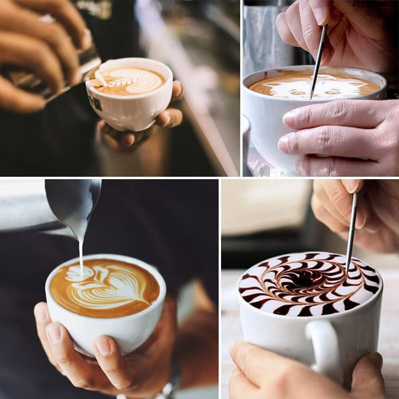 Vrč za pjenjenje espresso mlijeka s mjeračem iznutra i izvana, šalica za mlijeko s vijencem od nehrđajućeg čelika, 2 olovke za kavu (12 oz.)