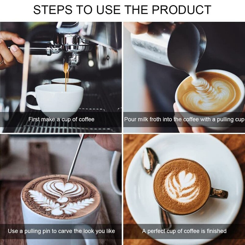 Espresso tejhabosító kancsó kívül-belül mérettel, rozsdamentes acél Garland tejcsésze, 2 Latte Art toll (12 Oz)