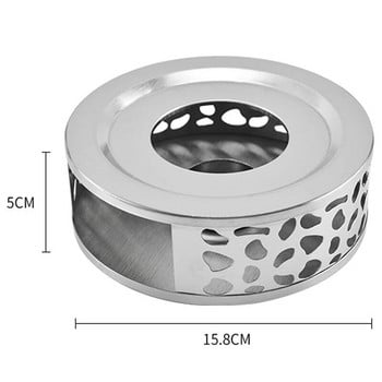 Промоция! Нагревател за чай Нагревател за кафе, изработен от неръждаема стомана с държач за чаени свещи Основа за чай Кух издълбан дизайн Нагревател Кафе война