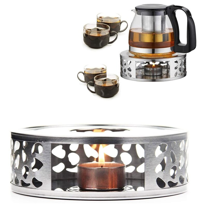 Promovare! Încălzitor de ceai Încălzitor de cafea, fabricat din oțel inoxidabil, cu suport pentru canapea, bază de ceai, cu design sculptat, încălzitor de cafea război