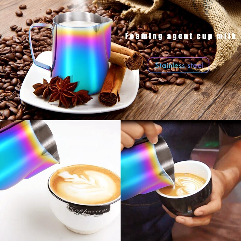 Vrč za pjenjenje mlijeka od 20 oz s umjetničkom olovkom za ukrašavanje, šareni vrč za pjenjenje mlijeka od nehrđajućeg čelika, šalica za kuhanje kave