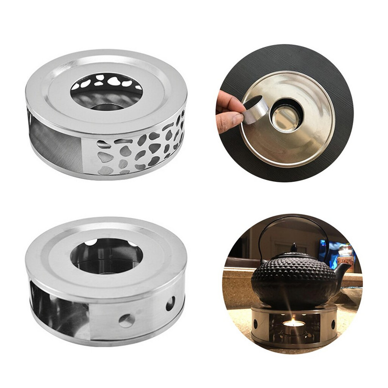 Kerek teáskanna melegítő állvány teáskanna tartó Hordozható rozsdamentes acél kávé teamelegítő teamécses gyertya fűtő talp