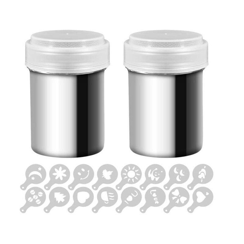 NHBR 2 db rozsdamentes acél porrázó kávé- és kakaópor fedővel pörkölő otthoni éttermekben nyomdaformákkal