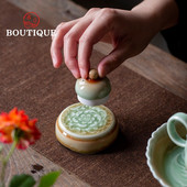 Új Retro Celadon gravírozott fedőkészlet Lila agyagedény fedő Kung Fu teáskészlet Tartozékok Takarópárna Otthoni Teaceremónia alkatrészek
