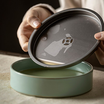 Retro Ru Kiln Tin Κάλυμμα Κατσαρόλας που φέρει κεραμικό δίσκο αποθήκευσης νερού Azure Porcelain Tea Ceremony Retro Kung Fu Tea Dry Brewing Table