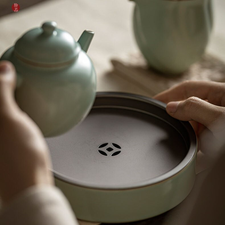 Retro Ru krosnies skardos dangtis puodo guolis Keraminis vandens laikymo padėklas Azure porcelianinis arbatos ceremonija Retro Kung Fu arbatos sausas virimo stalas
