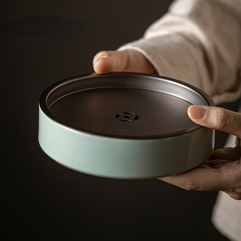 Retro Ru krosnies skardos dangtis puodo guolis Keraminis vandens laikymo padėklas Azure porcelianinis arbatos ceremonija Retro Kung Fu arbatos sausas virimo stalas