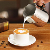 Rozsdamentes acél tejkanna, tejeskancsó kávéfőzőhöz, eszpresszó kávés csésze bögre méréssel, tejkancsó, Latte Art
