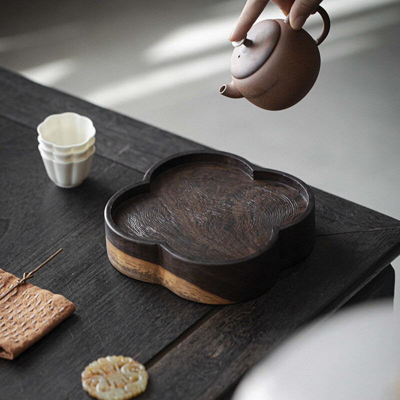 Vintage ébenfa tömörfa száraz buboréktálca Retro edény csapágy tartó Kung Fu teáskészlet Zisha teáskanna tartó teaszertartási kiegészítők