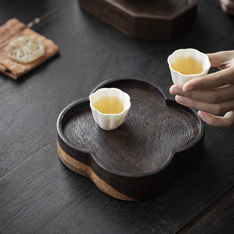 Vintage ébenfa tömörfa száraz buboréktálca Retro edény csapágy tartó Kung Fu teáskészlet Zisha teáskanna tartó teaszertartási kiegészítők
