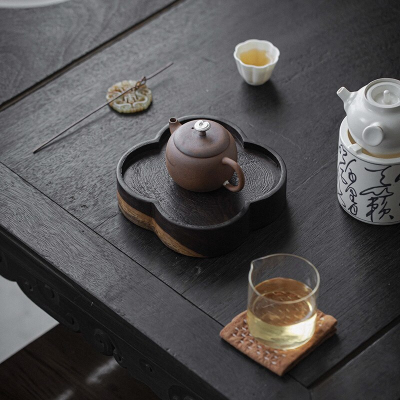 Vintage ébenfa tömörfa száraz buboréktálca Retro edény csapágy tartó Kung Fu teáskészlet Zisha teáskanna tartó teaszertartási kiegészítők