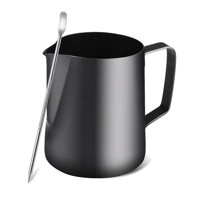 Új tejhabosító kancsó, rozsdamentes acél tejes kávéhabosító kancsó 900 ml (32 Oz) cappuccino eszpresszó készítéséhez (fekete)