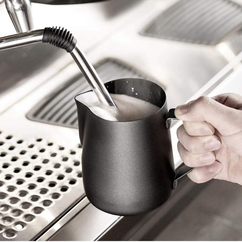 Nerūdijančio plieno pieno ąsotis, pieno ąsočio plakiklis, pieno putos ąsočio puodelis su Latte Art rašikliu, kapučino espreso kavai