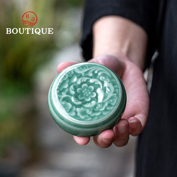 Boutique Yue Kiln Celadon Θήκη για κάλυμμα τσαγιέρας Χειροποίητη ανάγλυφη θήκη από πορσελάνινο καπάκι Coaster Zisha Αξεσουάρ σετ τσαγιού Kung Fu