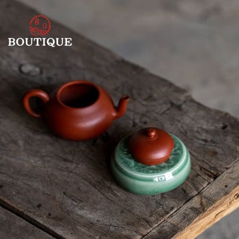 Boutique Yue Kiln Celadon Θήκη για κάλυμμα τσαγιέρας Χειροποίητη ανάγλυφη θήκη από πορσελάνινο καπάκι Coaster Zisha Αξεσουάρ σετ τσαγιού Kung Fu