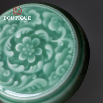 Boutique Yue Kiln Celadon Θήκη για κάλυμμα τσαγιέρας Χειροποίητη ανάγλυφη θήκη από πορσελάνινο καπάκι Coaster Zisha Αξεσουάρ σετ τσαγιού Kung Fu