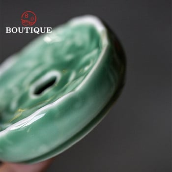 Boutique Yue Kiln Celadon Θήκη για κάλυμμα τσαγιέρας Χειροποίητη ανάγλυφη θήκη από πορσελάνινο καπάκι Coaster Zisha Αξεσουάρ σετ τσαγιού Kung Fu