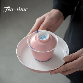 Ръчно рисувана розова сакура тенджера лагер суха подложка за чайник основа gaiwan керамична малка подноса за чай повдигаща се подложка за тенджера аксесоари за чаена церемония