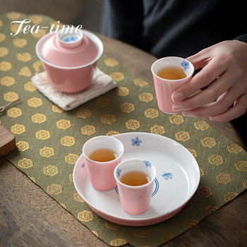 Ръчно рисувана розова сакура тенджера лагер суха подложка за чайник основа gaiwan керамична малка подноса за чай повдигаща се подложка за тенджера аксесоари за чаена церемония