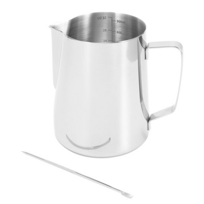 Tejkancsó, 900 ml-es kézi kávékrém Tejhabosító kancsó csésze mérőjellel és Latte Art tollal, tejeskancsó