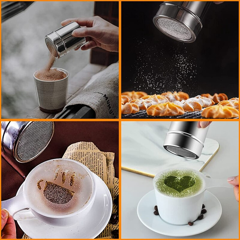 Tejhabosító csésze, 12Oz/350Ml rozsdamentes acél tejhabosító kancsó porrázóval, Coffee Art tollal és kávésablonnal