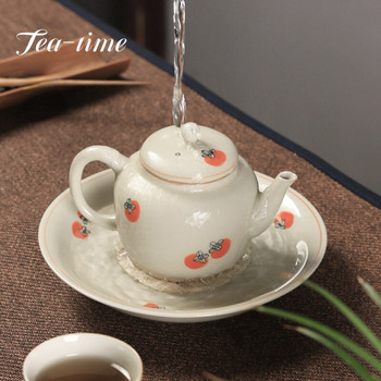 Χειροποίητη Κεραμική βάση ρουλεμάν γλάστρας Persimmon Art Retro Plant Ash Glaze Dry Brewing Tray Kung Fu Set Tea Snack Πιάτο