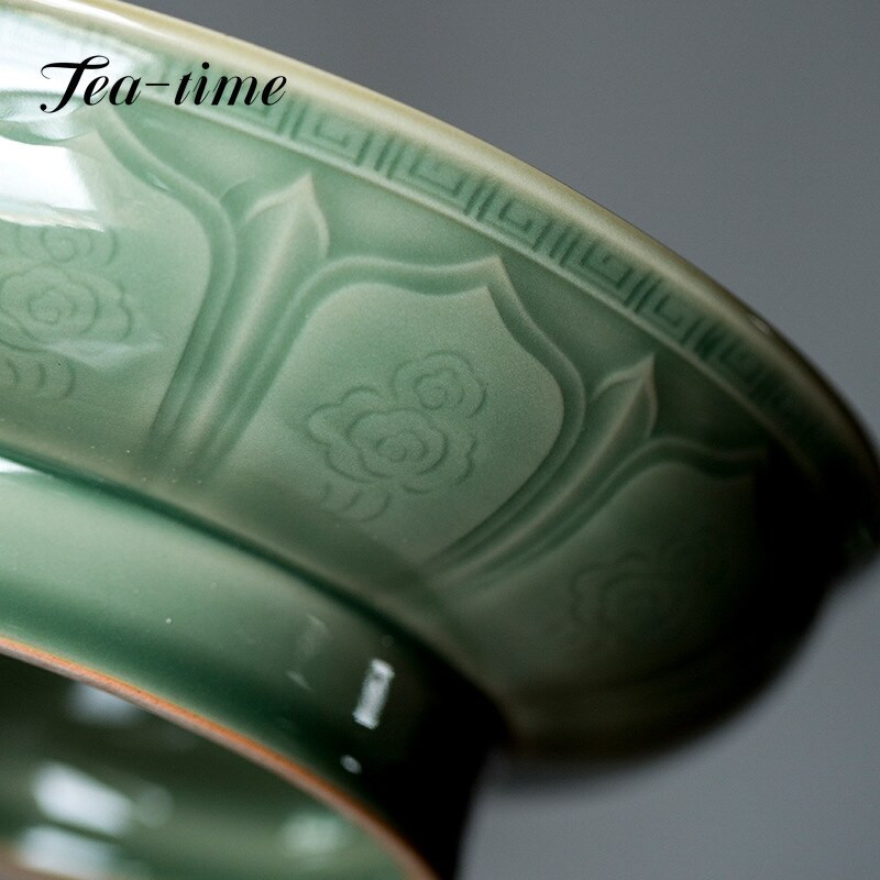 Yue Kiln Celadon magas lábú teástálca Háztartási Gyümölcs Snack Palte Japán forrázásgátló edény csapágytartó Teaszertartási díszek