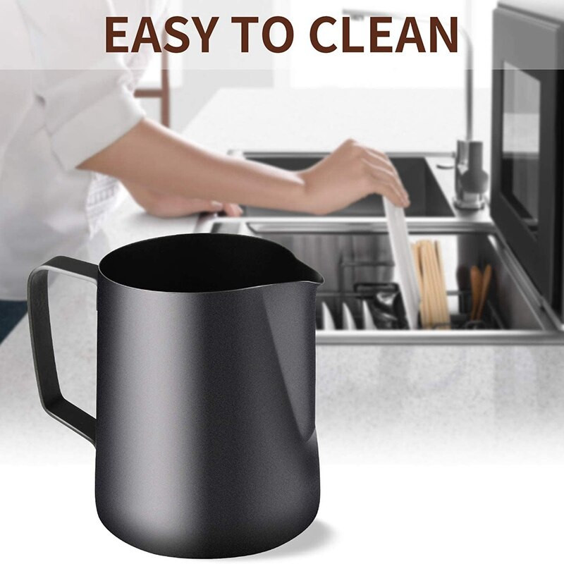 Tejhabosító kancsó, rozsdamentes acél tejes kávéhabosító kancsó 900 ml (32 Oz) cappuccino eszpresszó (fekete) készítéséhez