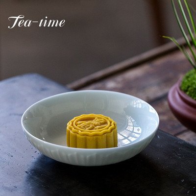 Hutian Kiln Pot Nosing Tray Ръчно изработена Lotus Shadow Celadon Glaze Gaiwan Support Holder Fruit Snack Tray Аксесоари за чаена церемония