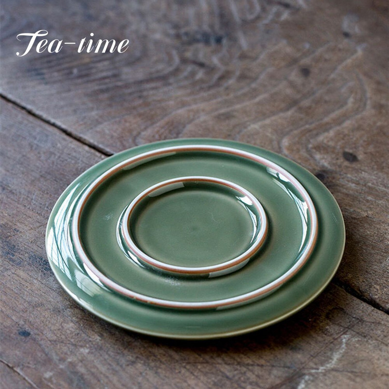 Yue Kiln Celadon Relief teatálca japán kerámia szárazfőző asztal kis teáskanna csapágy tartó Kung Fu teaszertartás kiegészítők