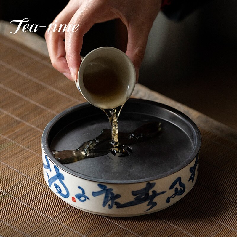 Japán stílusú kézírás kalligráfia művészet edény csapágytartó Retro növényi hamu kerámia teásedény támogatás teáskanna alap Teaszertartás