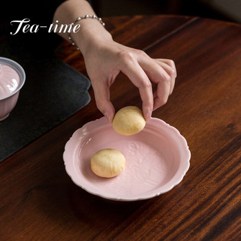 Ρετρό ανάγλυφο Lotus Art Ceramic Pot Bearing Flat Foot Δίσκος Τσαγιού Βάση Τσαγιού Τελετή τσαγιού Αναψυκτικό Πιάτο Σνακ Αποξηραμένων Φρούτων