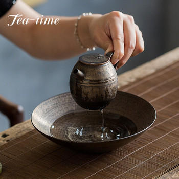 Χειροποίητη βάση ιαπωνικού τύπου ρετρό σιδερένιο τζάμι με ρουλεμάν τσαγιέρας Κεραμική αποθήκευση νερού Σετ τσαγιού Kung Fu Tea Tray Dry Bubble