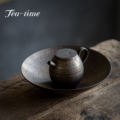 Suport de oală realizat manual în stil japonez Suport pentru rulmenți pentru ceainic cu glazură din fier, ceramică, depozitare apă, tavă cu bule uscate, set de ceai Kung Fu