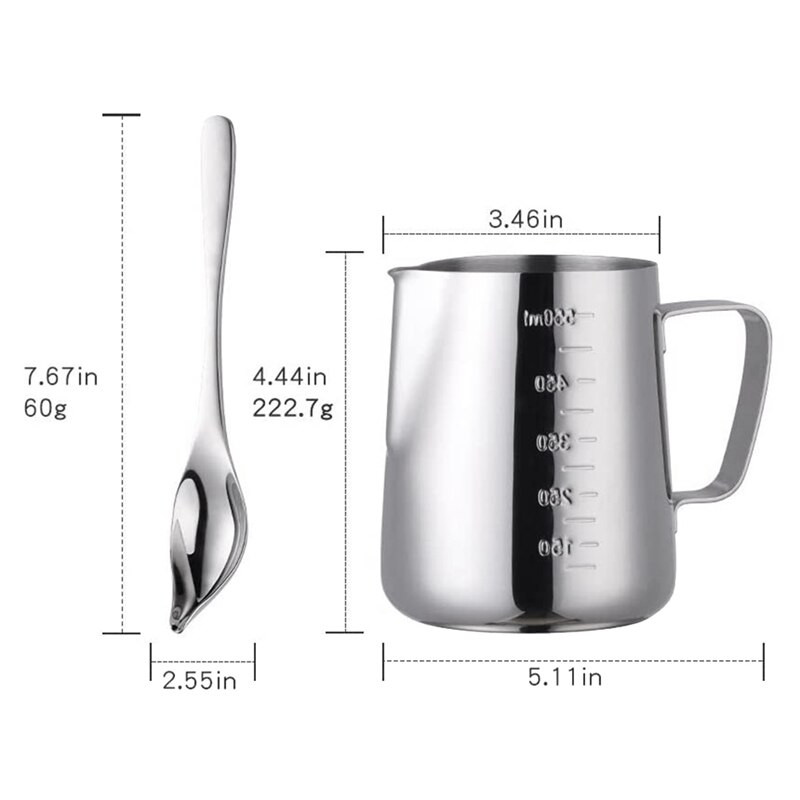 Tejhabosító kancsó rozsdamentes acél tejes kávékancsók Tejkancsó csésze mérleg csésze díszítőtollal