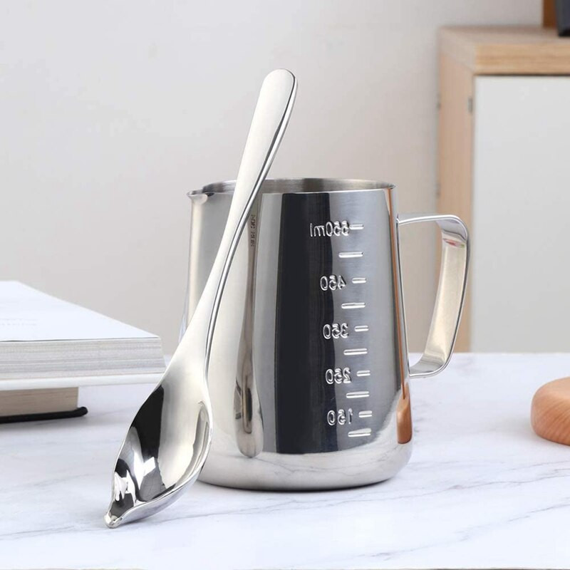 Tejhabosító kancsó rozsdamentes acél tejes kávékancsók Tejkancsó csésze mérleg csésze díszítőtollal