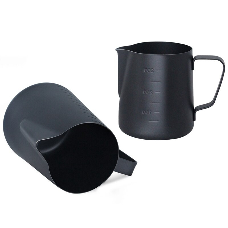 Kávéskávé csésze Dupla méretű tejhabos csésze mérőpohár Díszes Coffee Latte csésze vastag rozsdamentes acél