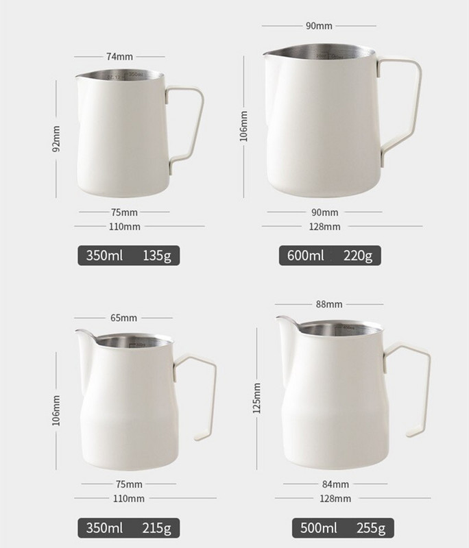 Rozsdamentes acél skálával Kávékancsó húzó virágcsésze Cappuccino tejeskanna eszpresszó csészék Latte tejhabos kancsó habosító