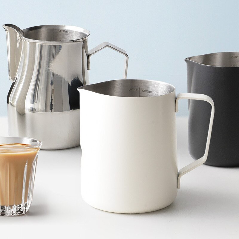 Rozsdamentes acél skálával Kávékancsó húzó virágcsésze Cappuccino tejeskanna eszpresszó csészék Latte tejhabos kancsó habosító